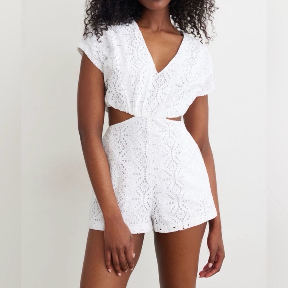 Dynamite White Eyelet Cutout Romper